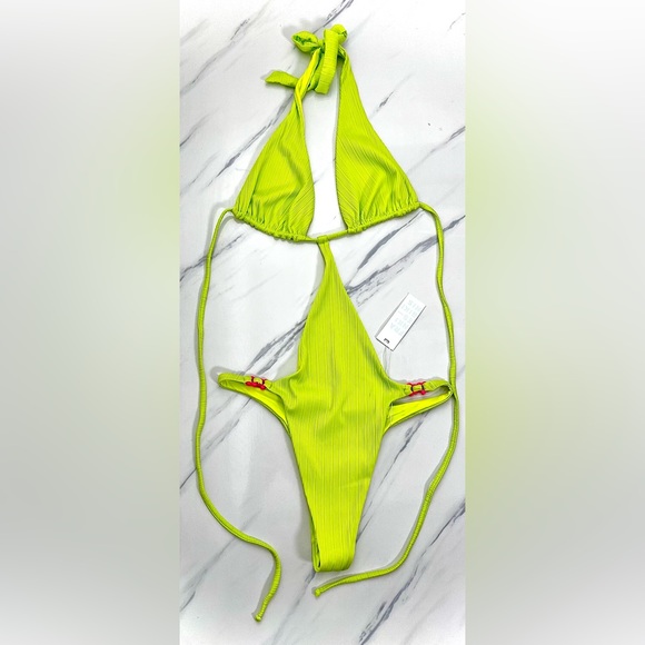 Kiwi (lime green), April Plisse Monokini one piece swimsuit XL - Picture 5 of 5